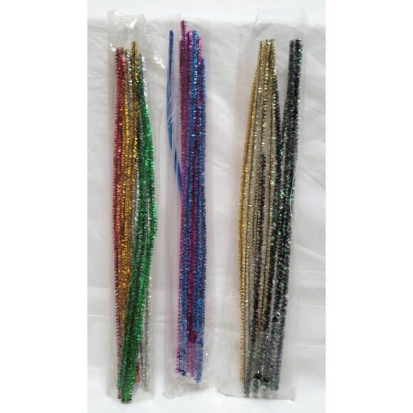 Lot of 3 Bags Tinsel Chenille Stems 6 colors Sparkly Metallic For Arts & Crafts - Picture 2 of 2